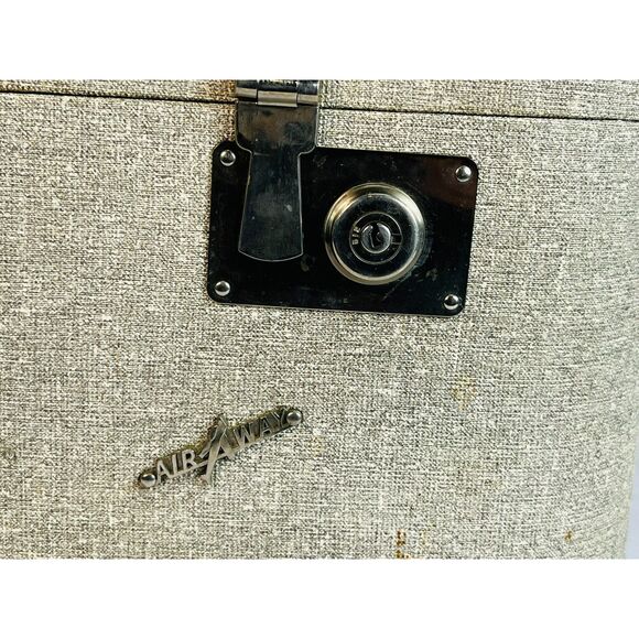 Vintage Air Away Mid Century Train Case Gray Tweed W/ Tray & Key - Picture 9 of 14